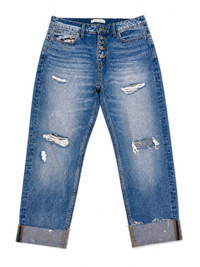 Flying Monkey Jeans Womens 29 High Rise Button Fly Distressed Medium Wash Straig